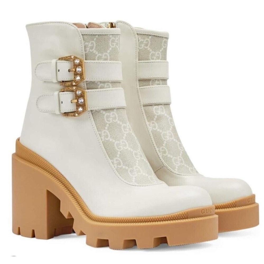 Gucci White and Tan Ankle Boots